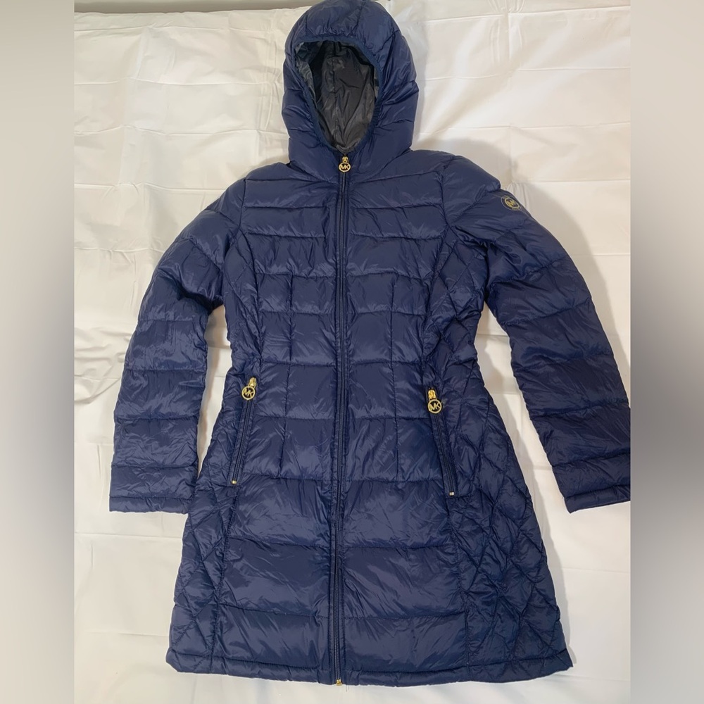 Michael Kors Packable Down Puffer Coat with Hood – Navy, PXS